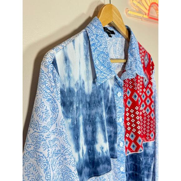 Calessa Women’s Button Up Long Sleeve Tunic Blouse Patchwork Plus size 2X - Picture 2 of 8